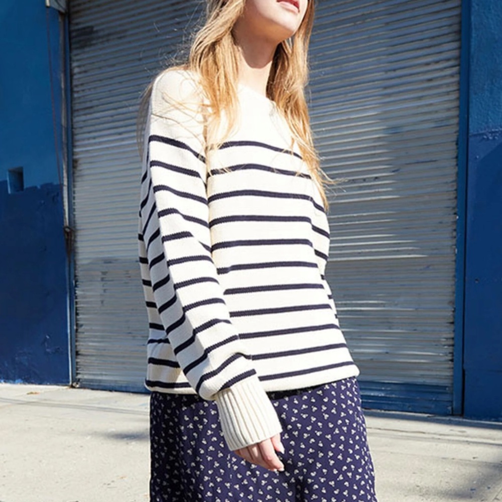 brandy melville cream & navy striped sweater